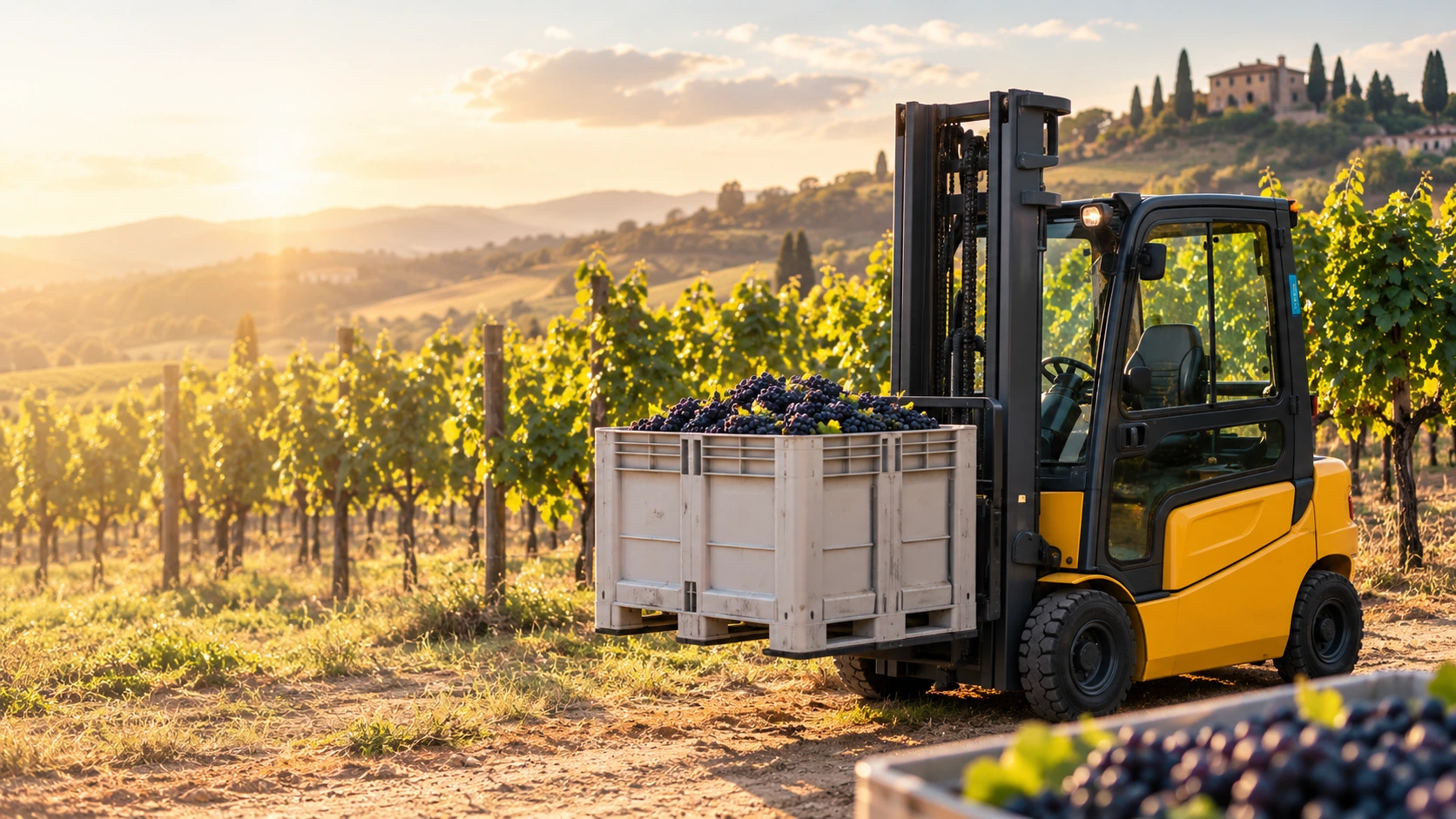 carrello elevatore con rovesciatore per vendemmia So.Ve.car